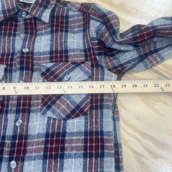 Vintage Woolrich Wool Burgundy Plaid Flannel Shirt Men’s Small Utility USA Made - Picture 11 of 13